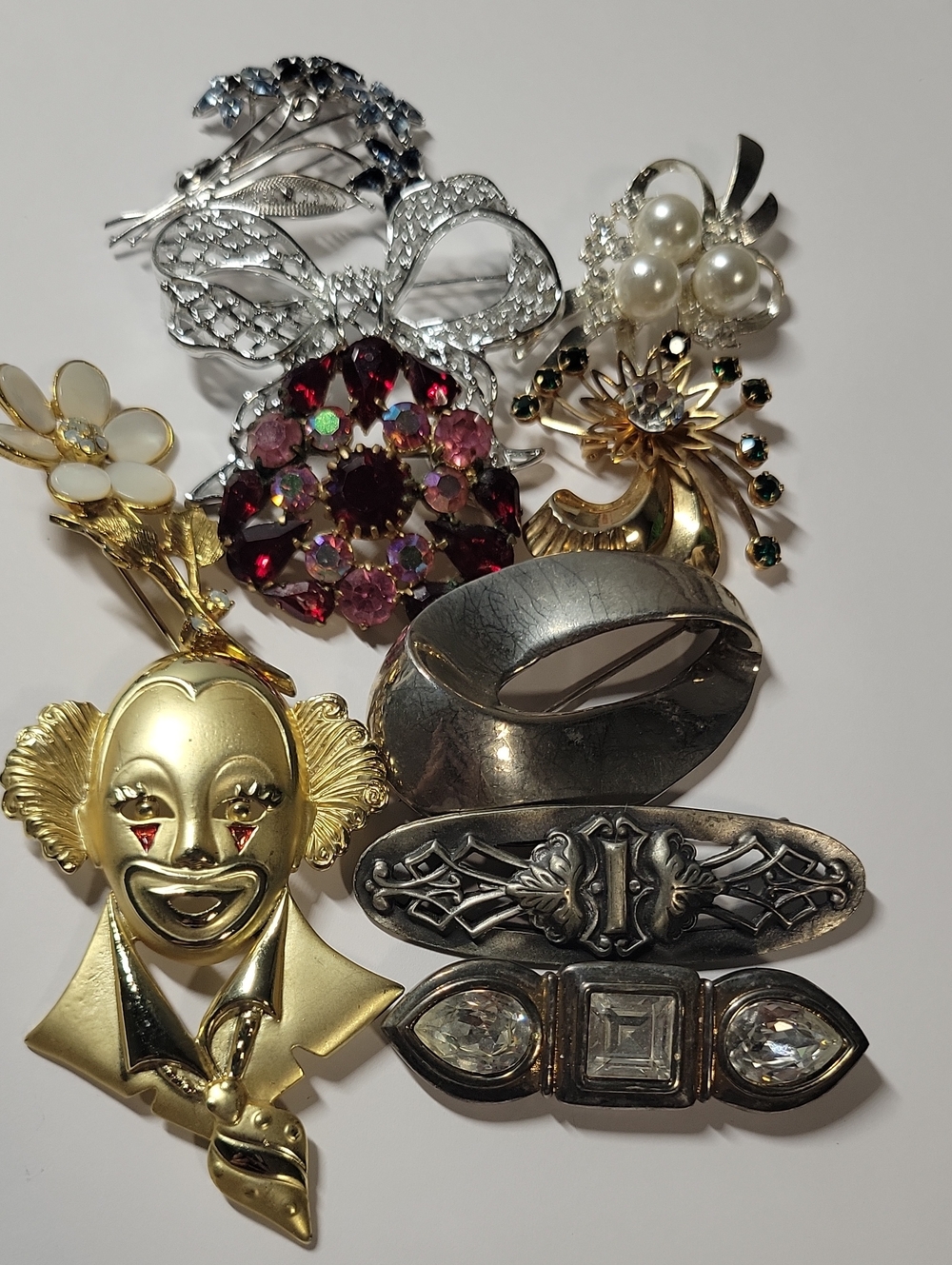 Vintage Mixed Metal and Rhinestone Brooch Collection  Of 10